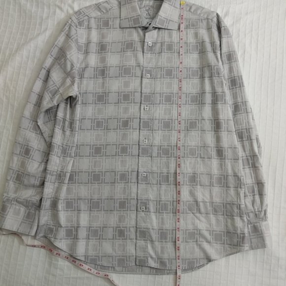 Bugatchi casual long sleeve button down shirt. Grey/silver checkered. Men's XL - Picture 6 of 12